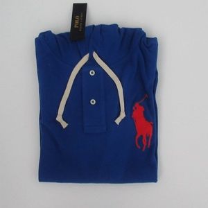 Ralph Lauren LS Blue Mesh Big Pony Mesh Hoodie